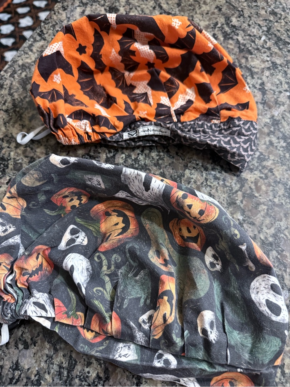 Halloween Scrub Caps – Orange Bat & Pumpkin Print